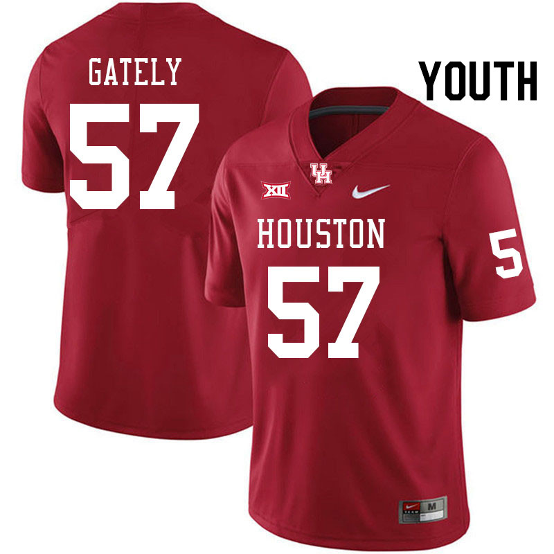 Youth #57 Gavin Gately Houston Cougars Big 12 XII College Football Jerseys Stitched-Red